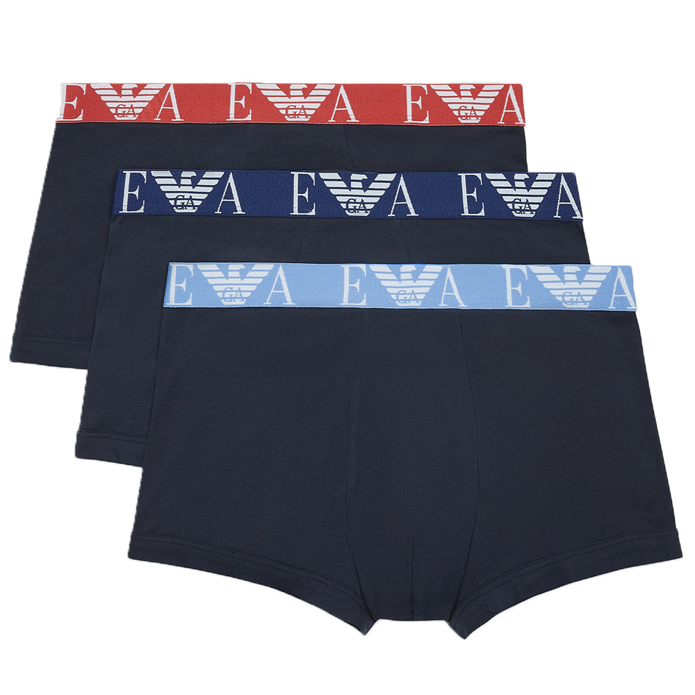 3-Pack Stretch Cotton Boxer Trunks, Navy