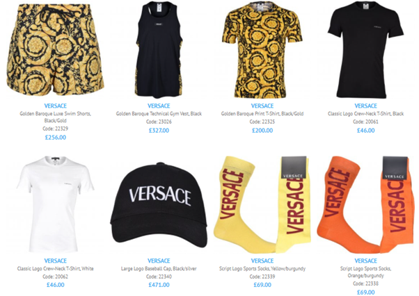 A screenshot of a small snippet of the new SS22 Versace collection on the UNDERU wesbite