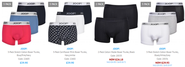 A screenshot of the current joop underwear currently available at UnderU.