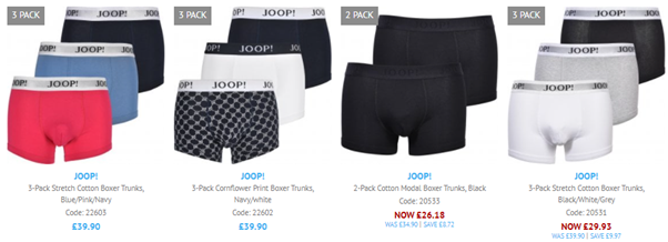 A screenshot of the current joop underwear currently available at UNDERU.