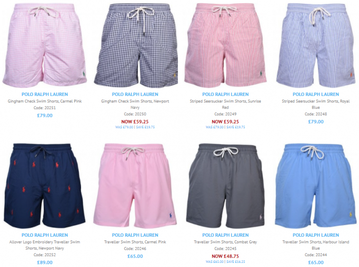 A screenshot showing our 8 most recent Polo Ralph Lauren swim shorts.