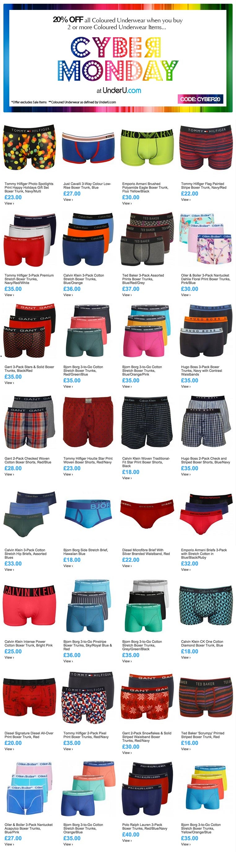 Coloured Men's Designer Underwear - Cyber Monday | UnderU