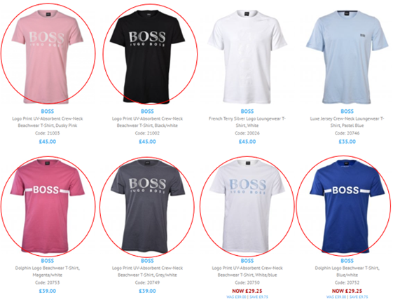 A screenshot of the recently added BOSS swimwear - in this case our selection of BOSS t-shirts designed to be perfect for summer.
