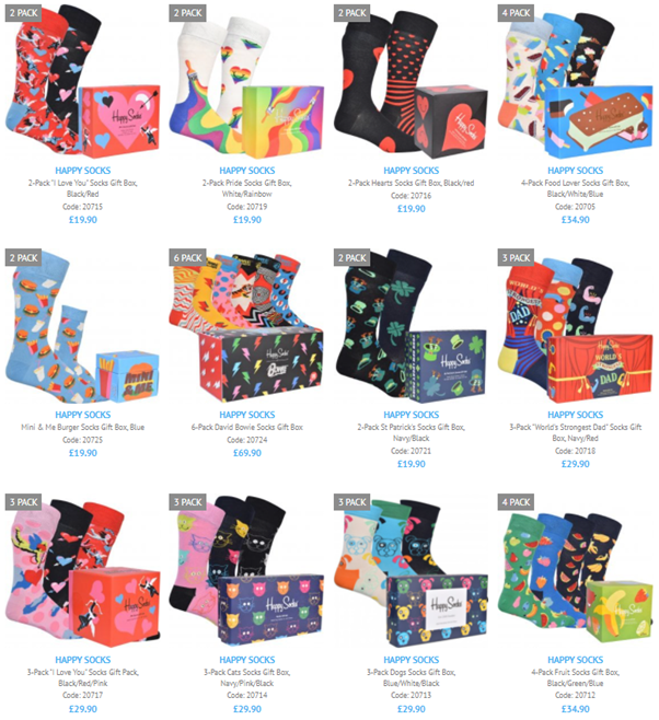 A selection our our recently added Happy Socks gift boxes
