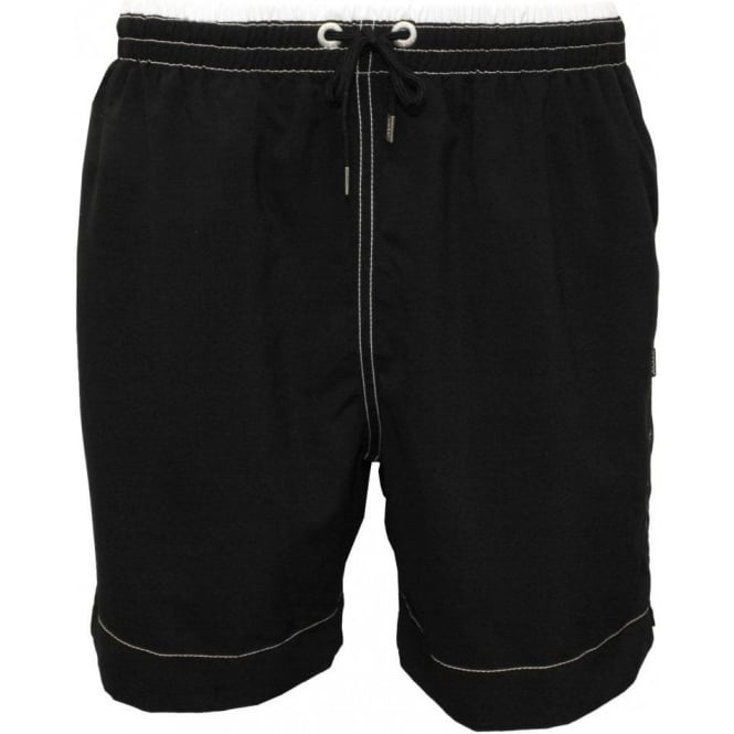 Contrast Waistband Swim Shorts, Black/White