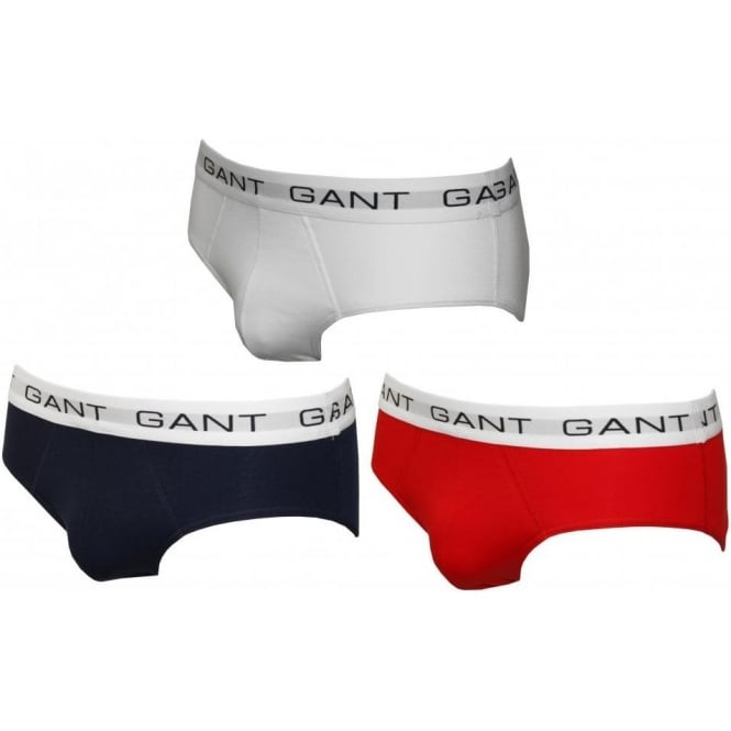 3-Pack Cotton Stretch Briefs, White/Red/Navy