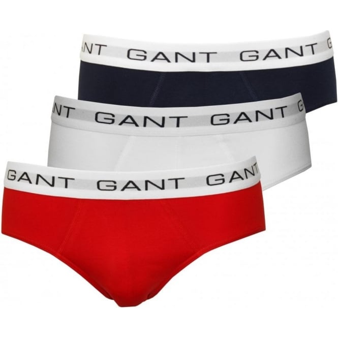 3-Pack Cotton Stretch Briefs, White/Red/Navy