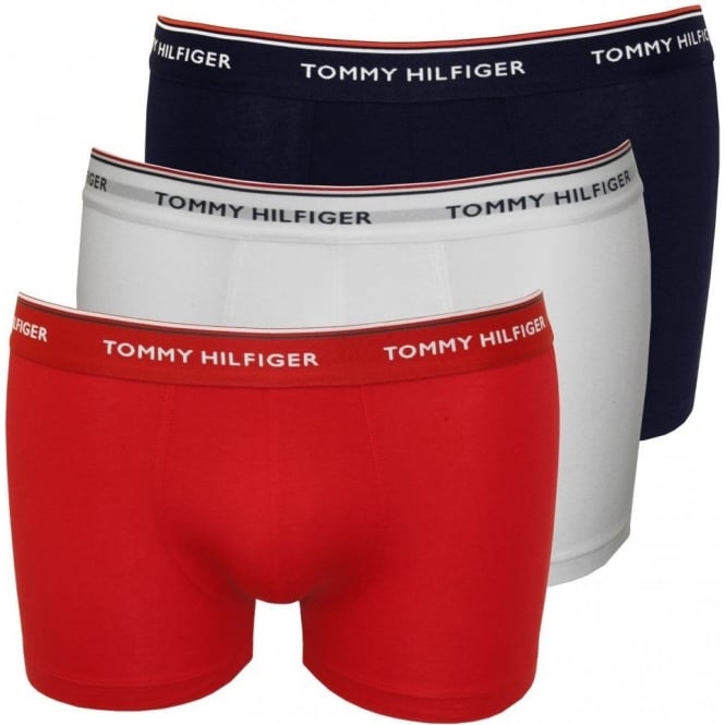 3-Pack Premium Essentials Boxer Trunks, Navy/Red/White