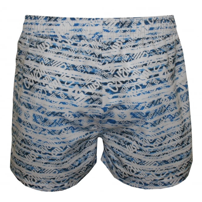 Allover Logo Print Swim Shorts, White/Denim