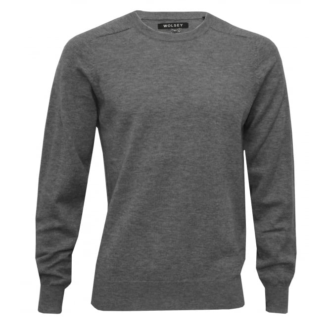 100% Extra Fine Merino Wool Crew-Neck Sweater, Grey Melange