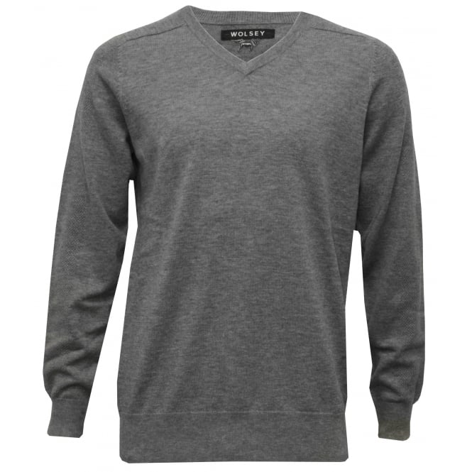 100% Extra Fine Merino Wool V-Neck Sweater, Grey Melange