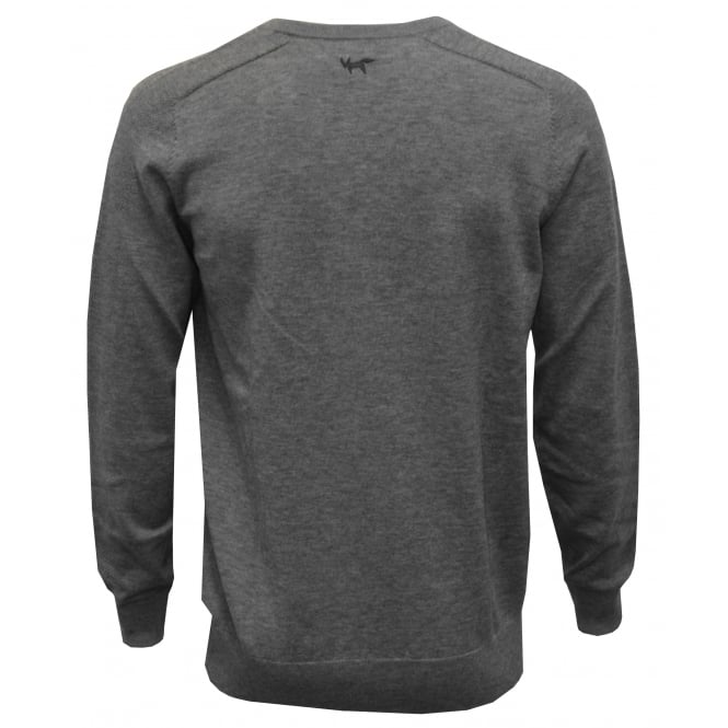 100% Extra Fine Merino Wool V-Neck Sweater, Grey Melange