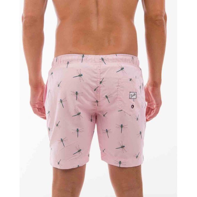 Dragonfly Print Swim Shorts, Pastel Pink