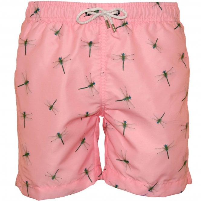 Dragonfly Print Swim Shorts, Pastel Pink