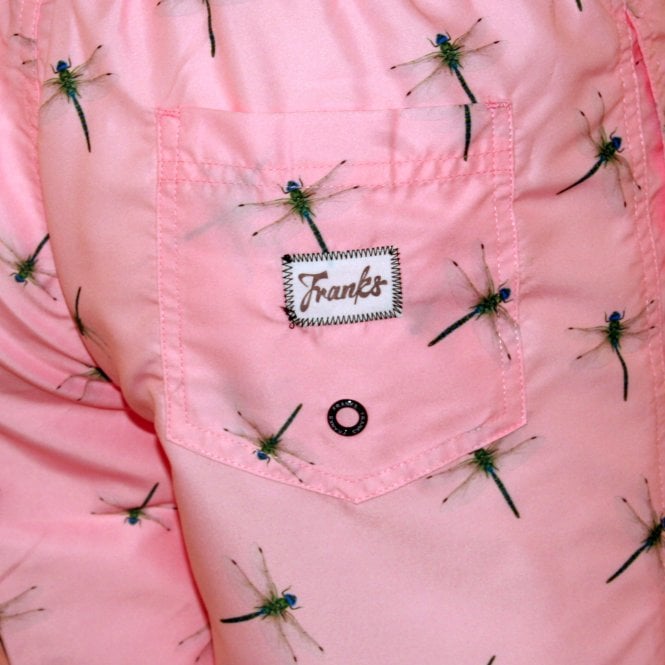 Dragonfly Print Swim Shorts, Pastel Pink