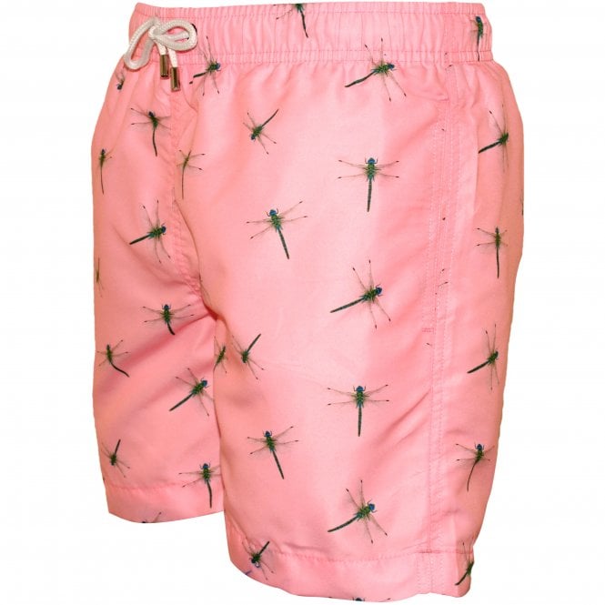 Dragonfly Print Swim Shorts, Pastel Pink