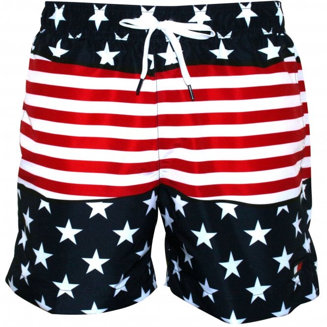 Stars & Stripes Print Swim Shorts, Navy/Red/White