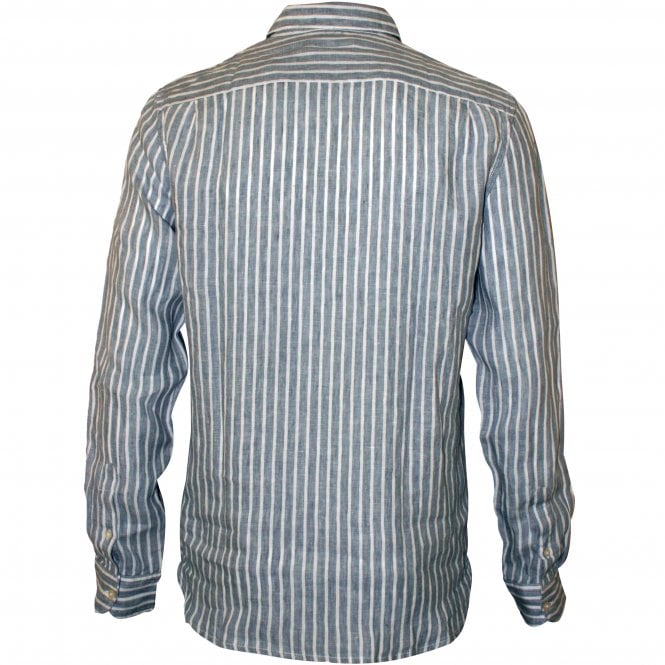 Striped Relaxed-Fit Linen Shirt, Grey/White