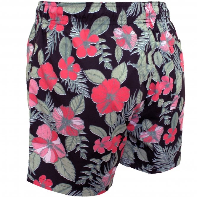 Hawaii Floral Print Swim Shorts, Black/Multi