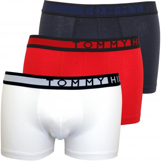 3-Pack Tommy Logo Boxer Trunks, Red/White/Navy