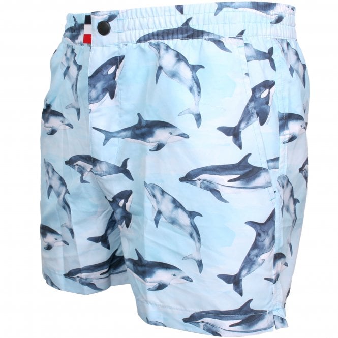 Flipper Print Swim Shorts, Sky Blue