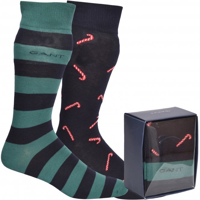 2-Pack Candy Cane & Stripe Socks Gift Set, Navy