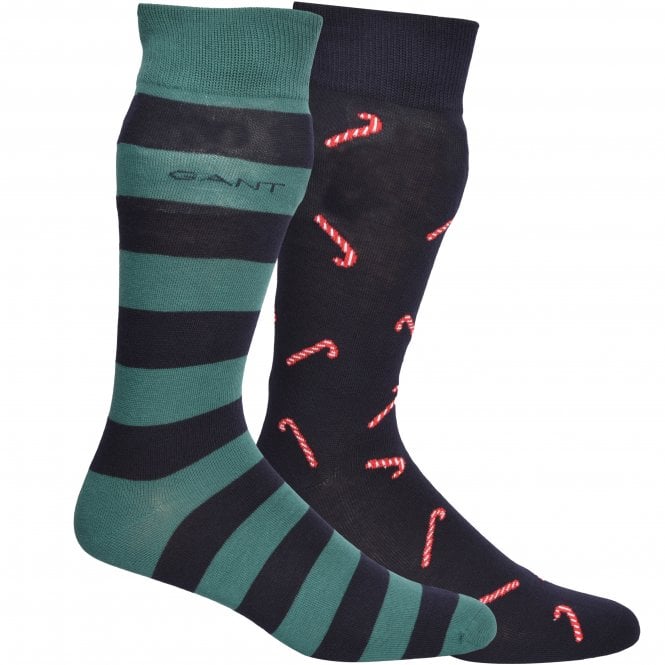 2-Pack Candy Cane & Stripe Socks Gift Set, Navy