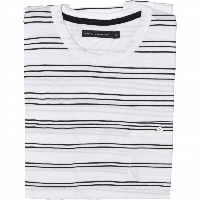 Striped Crew-Neck Pocket T-Shirt, White/navy