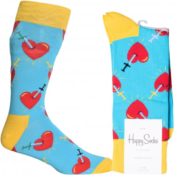 Broken Heart Socks, Blue/yellow/red