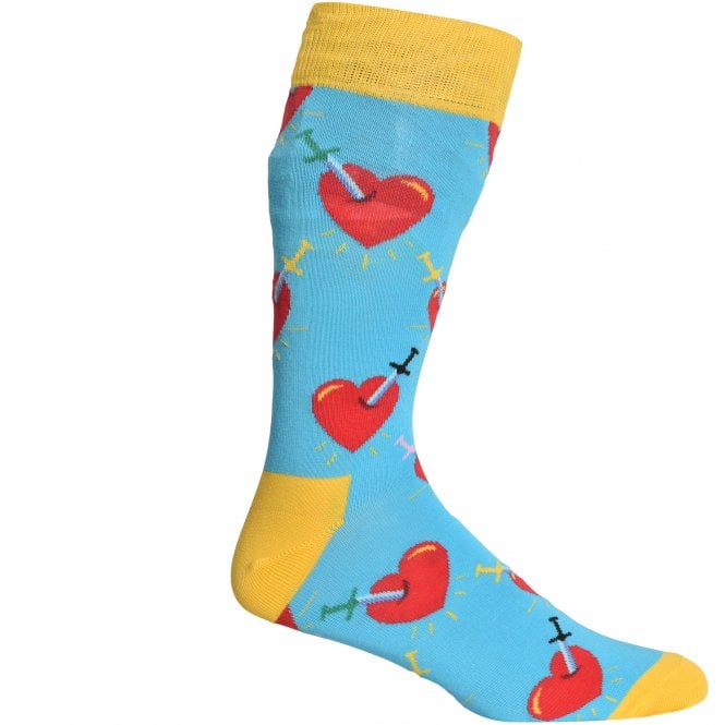 Broken Heart Socks, Blue/yellow/red