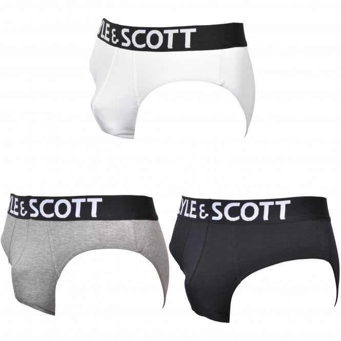 3-Pack Retro Logo Briefs, Black/White/Grey