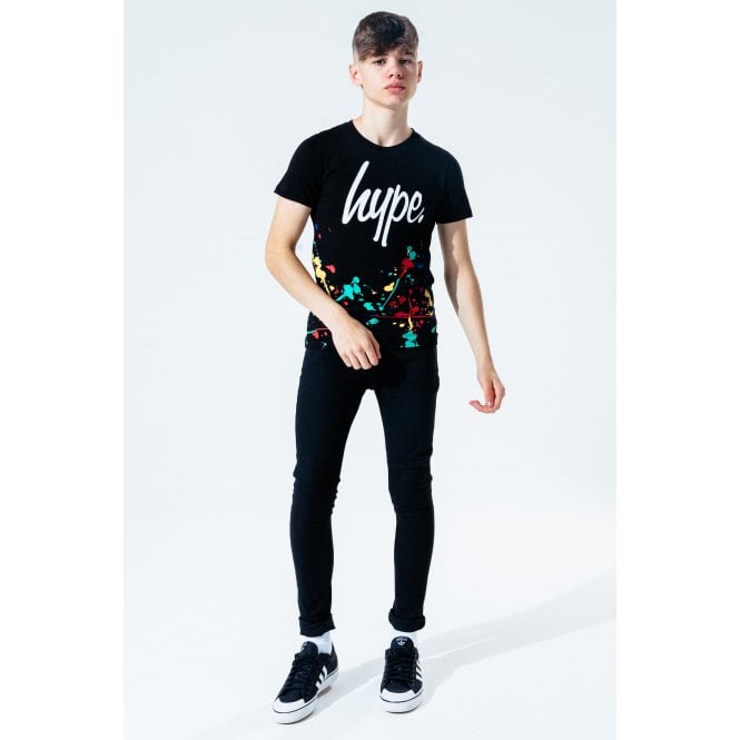 Boys Crew-Neck Paint Splatter T-Shirt, Black