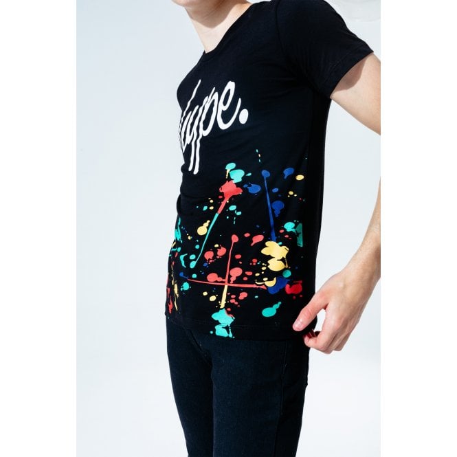 Boys Crew-Neck Paint Splatter T-Shirt, Black