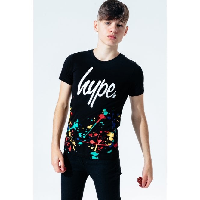 Boys Crew-Neck Paint Splatter T-Shirt, Black