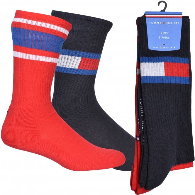 2-Pack Flag Logo Kids Sports Socks, Navy/Red