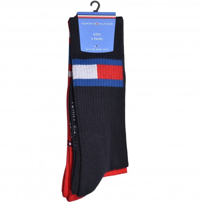 2-Pack Flag Logo Kids Sports Socks, Navy/Red