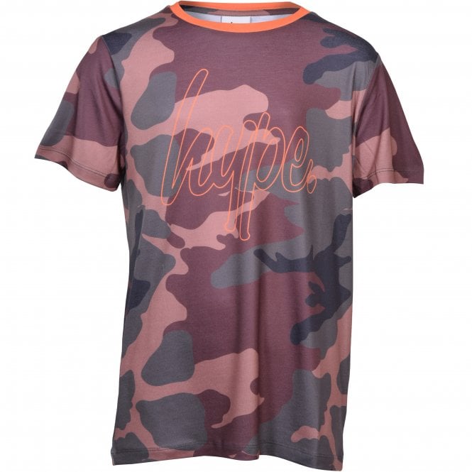 Boys Crew-Neck Camo T-Shirt, Khaki/orange