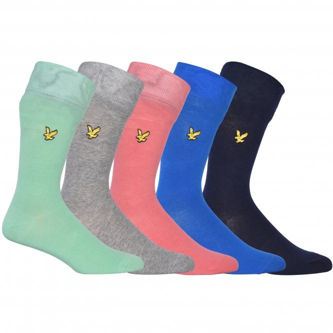 5-Pack Golden Eagle Logo Socks, Green/Pink/Navy/Blue/Grey