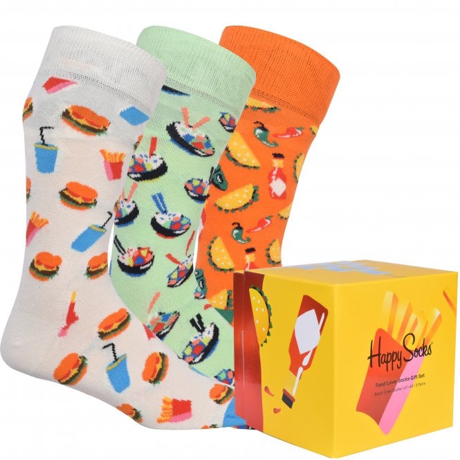 3-Pack Food Lover Socks Gift Box, Mint/White/Orange