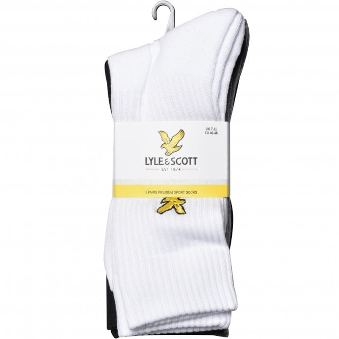 5-Pack Golden Eagle Logo Sports Socks, Black/Grey/White/Navy