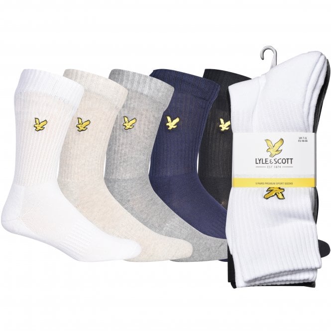 5-Pack Golden Eagle Logo Sports Socks, Black/Grey/White/Navy