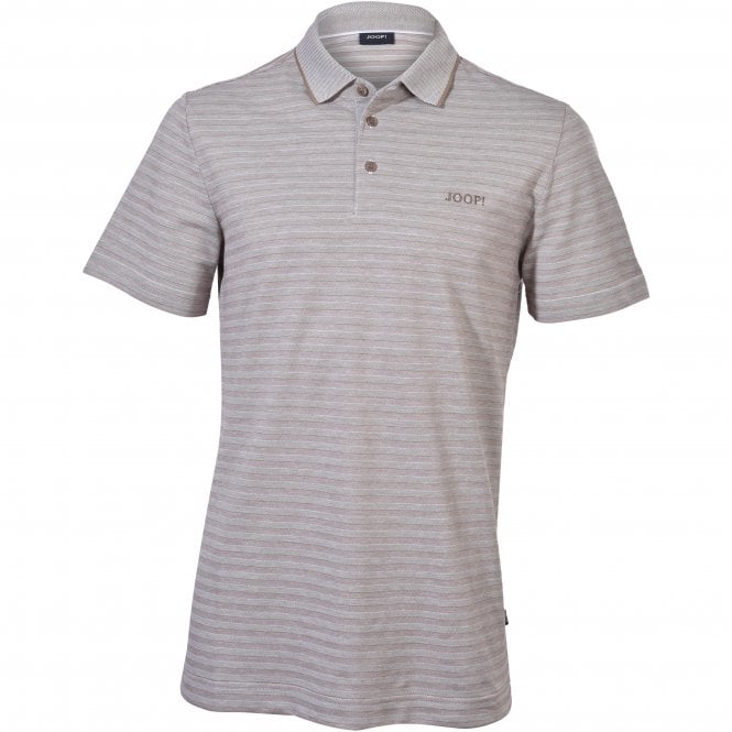 Shadow Stripe Pima Cotton Jersey Polo Shirt, Heather Beige