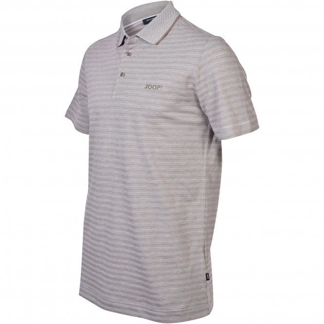 Shadow Stripe Pima Cotton Jersey Polo Shirt, Heather Beige