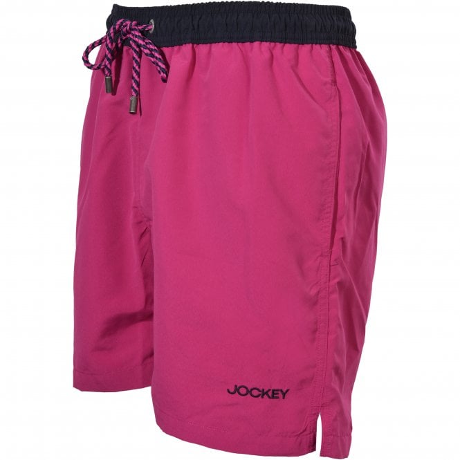 Contrast Waistband Longer-Length Swim Shorts, Fuchsia/black