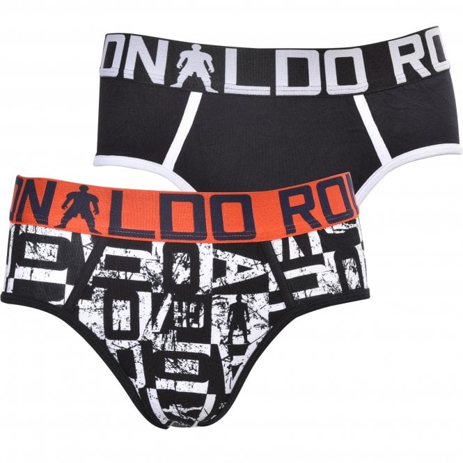 2-Pack Logo Print & Contrast Trim Boys Briefs, Black