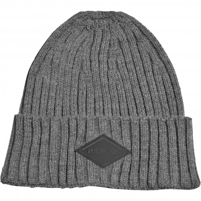 Ribbed Knit Beanie Hat, Grey Melange