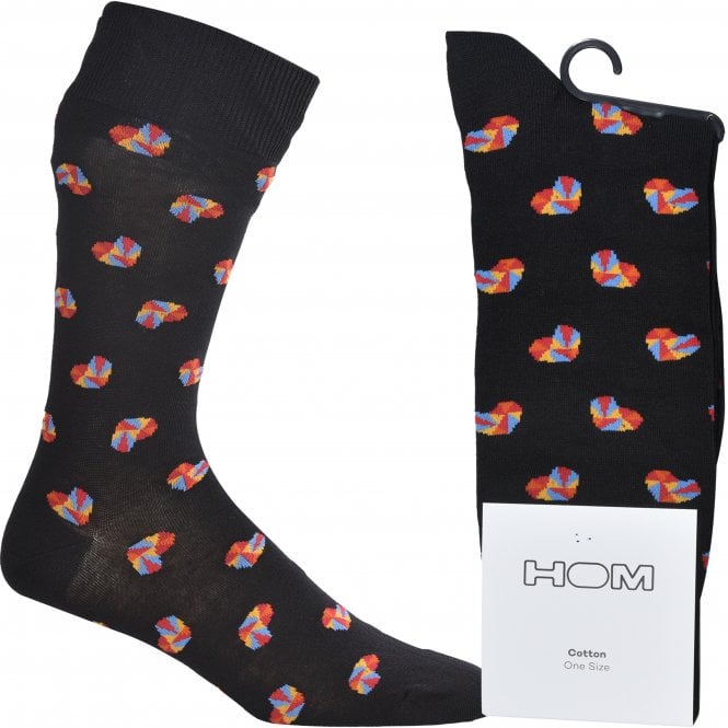 Romeo Hearts Print Socks, Black