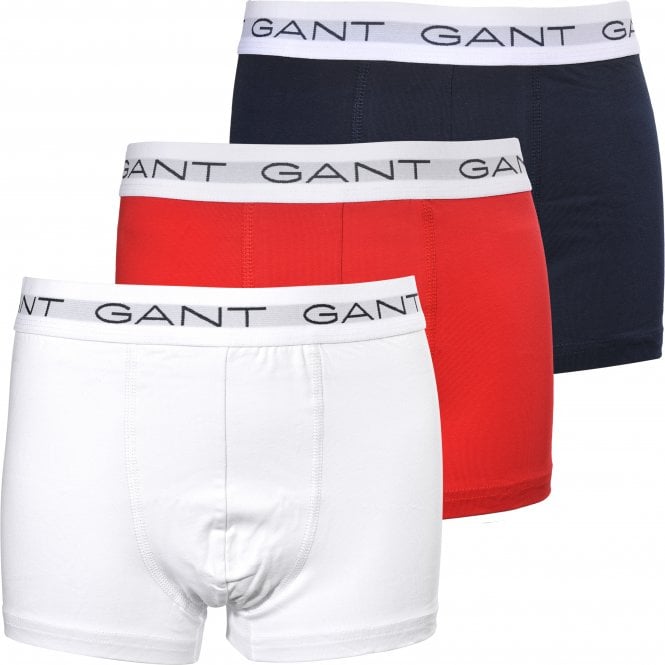 3-Pack White Waistband Boys Boxer Trunks, Navy/Red/White