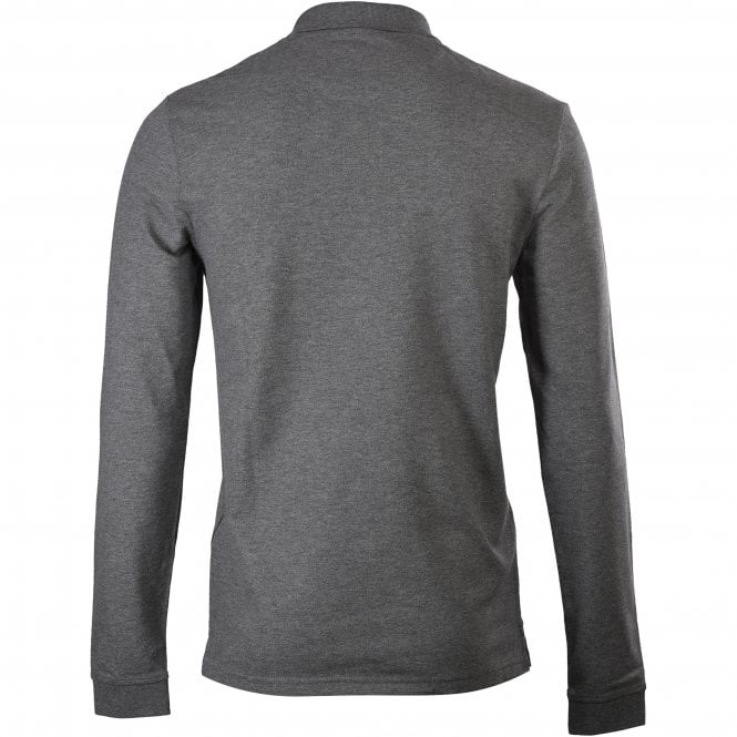 Classic Long-Sleeve Pique Polo Shirt, Grey Marl