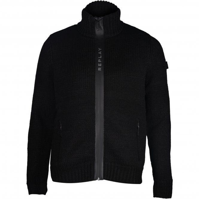 Heavy-Knit, Wool Blend Full-Zip Jumper, Black